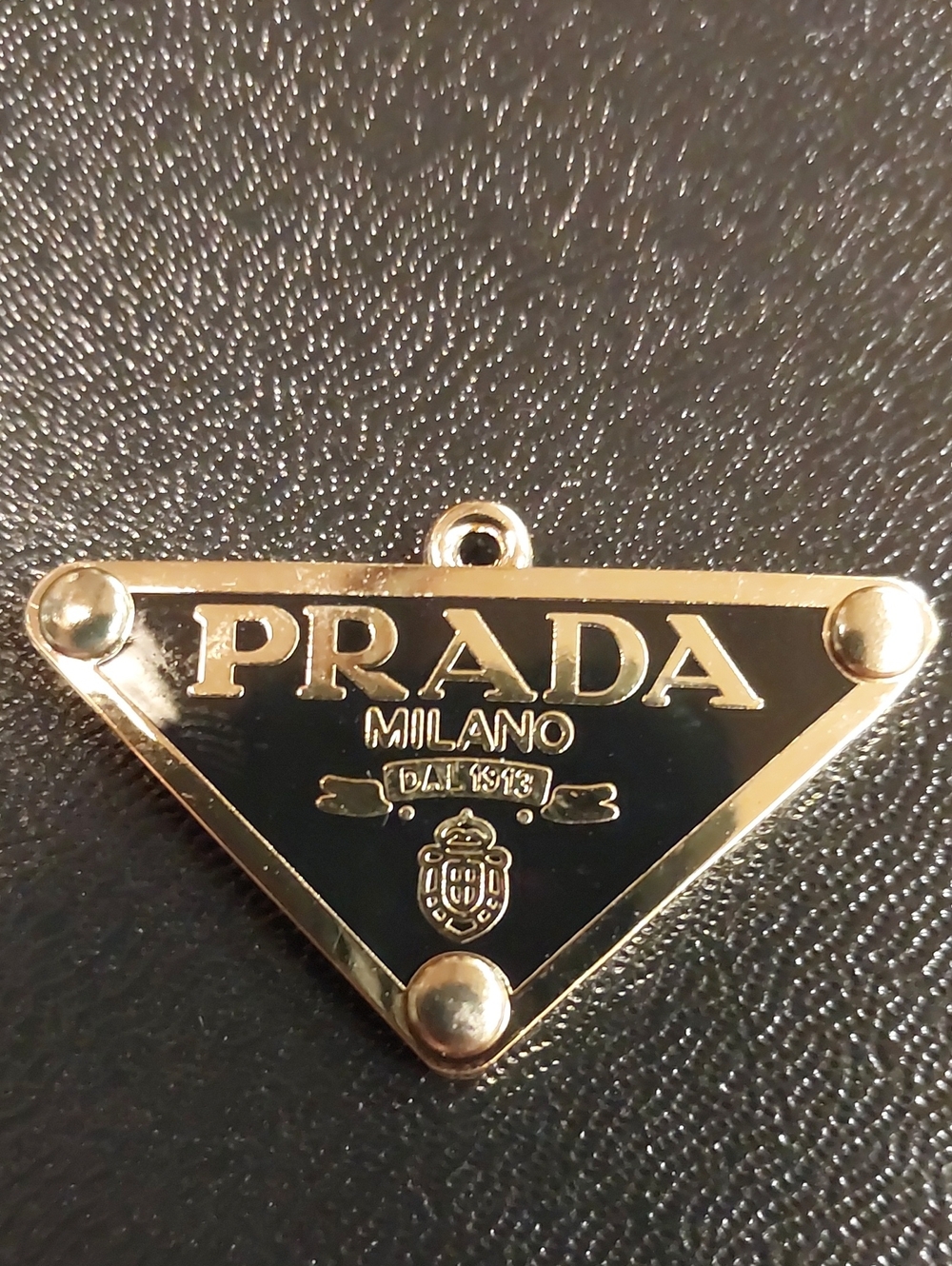 Prada Black and Gold Triangle Logo Charm Pendant